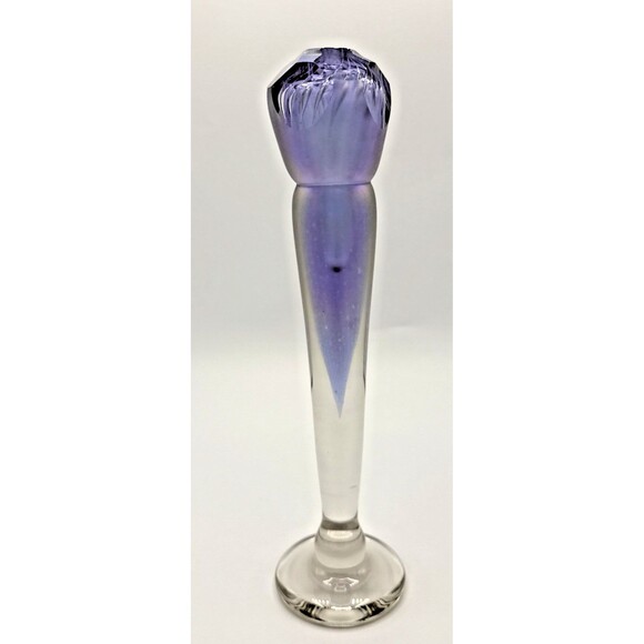 Vintage Signed BRIAN MAYTUM Studio Art Glass Purple Iridescent Oil Lamp 1986 11”